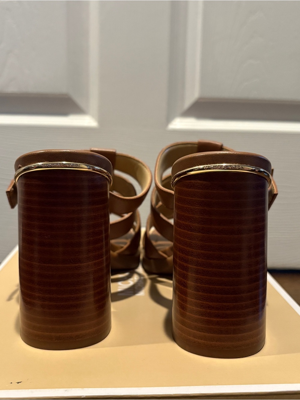 Michael Kors Brown Strappy Slide Sandals with Side Buckle - Picture 6 of 8